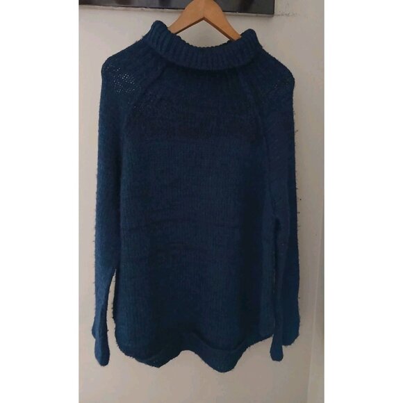 Brochu Walker 100% Alpaca Cowl Neck Sweater Size Large Blue Quiet Luxury - Picture 1 of 10